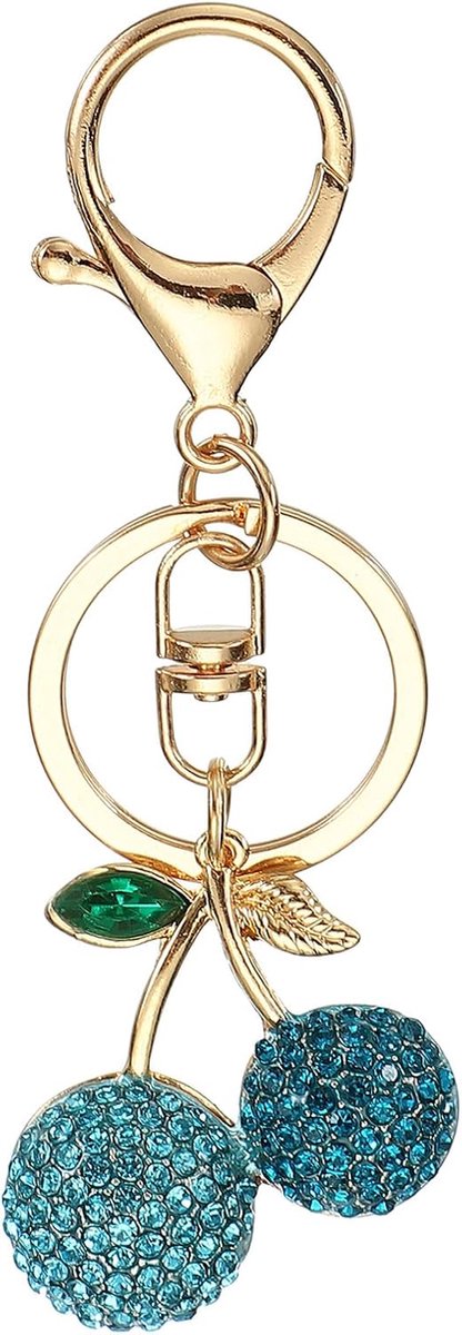 Cherry Charm, geëmailleerde sleutelhanger schattige kersen hanger sleutelhanger tas accessoires auto ring hanger voor handtas sleutels, meer blauw, meerblauw, 30mm