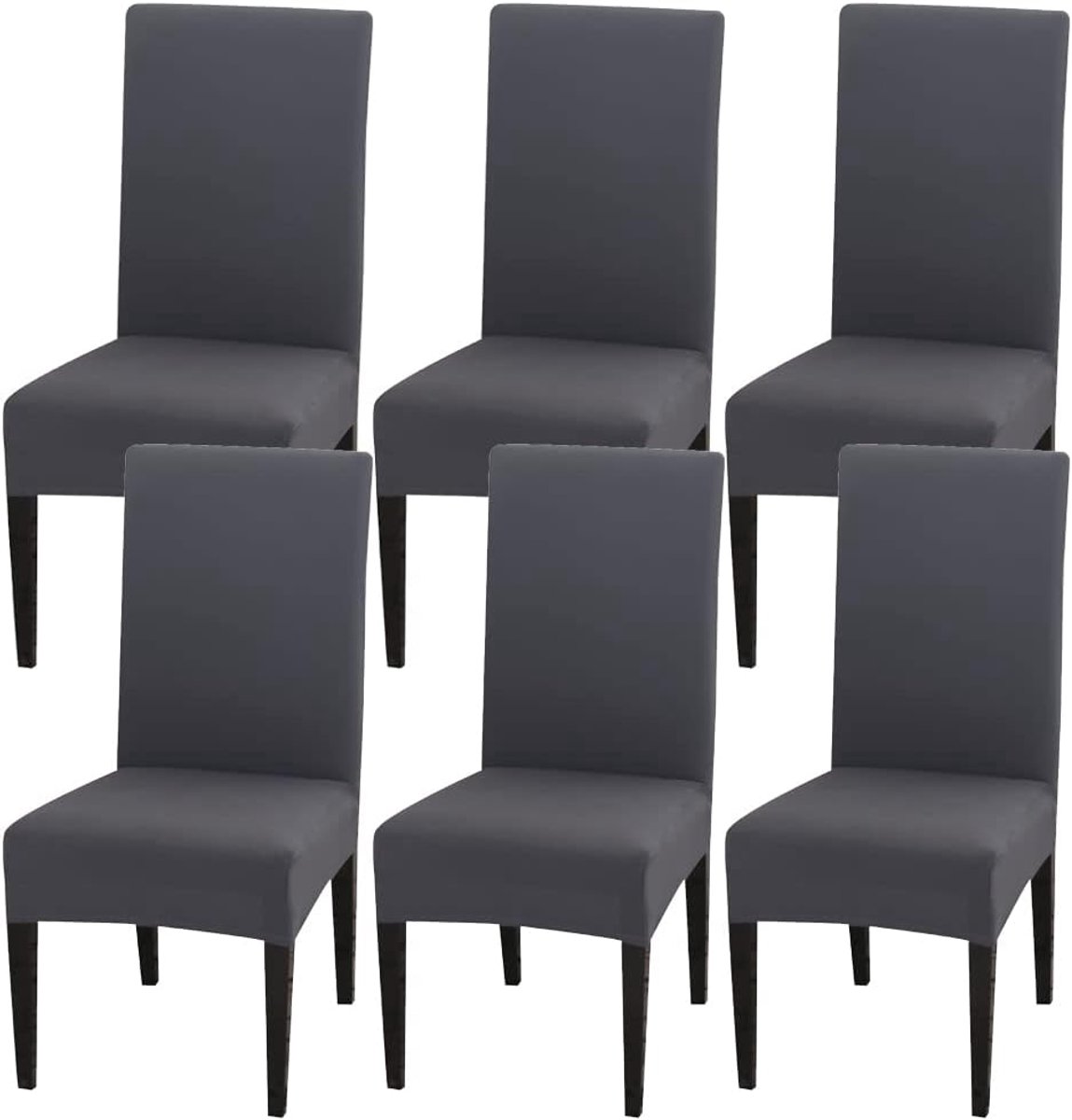 Stoelbeschermer, Stoelbekleding met rugleuning, 6 stuks, elastisch, universeel, vuilafstotend, modern, wasbaar, decoratief, voor woonkamer, huis, restaurant, hotel (grijs)