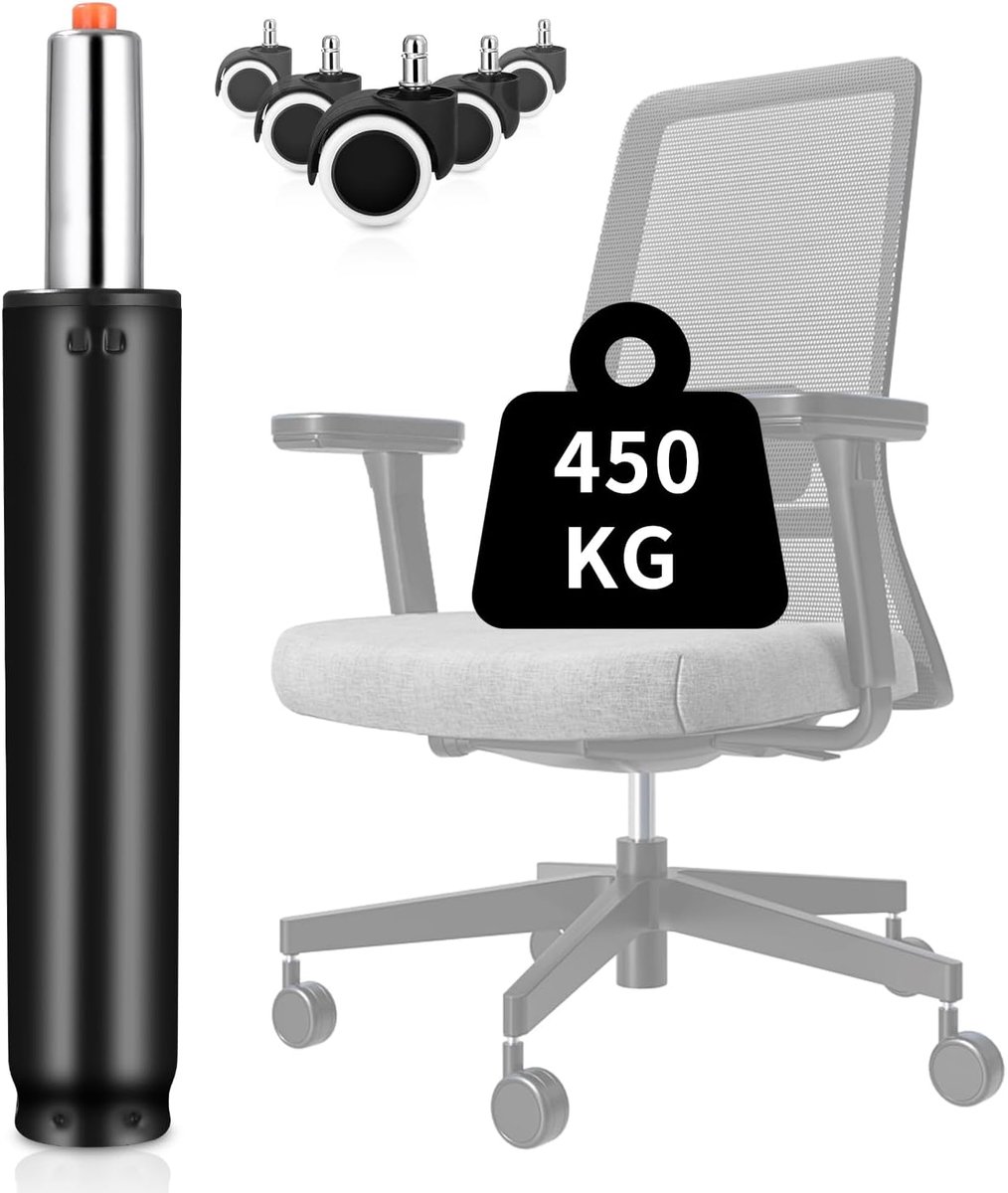 Gasdrukveer,gasveer voor bureaustoel,Bureaustoel Cilinder Vervanging,maat 310 – 455 mm,gasveer belastbaar tot 450 kg,Past Op De Meeste Stoelen（met 5 universele wielen）