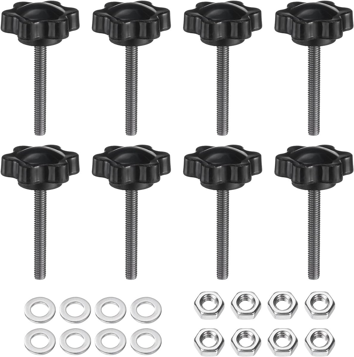 8 stuks kartelschroeven stergreepmoer M4 x 30 mm metrisch 304 roestvrij staal mannelijke schroefdraad 25 mm kartelmoer 6-sterren kunststof schroefdraadstift handknoppen handgrepen