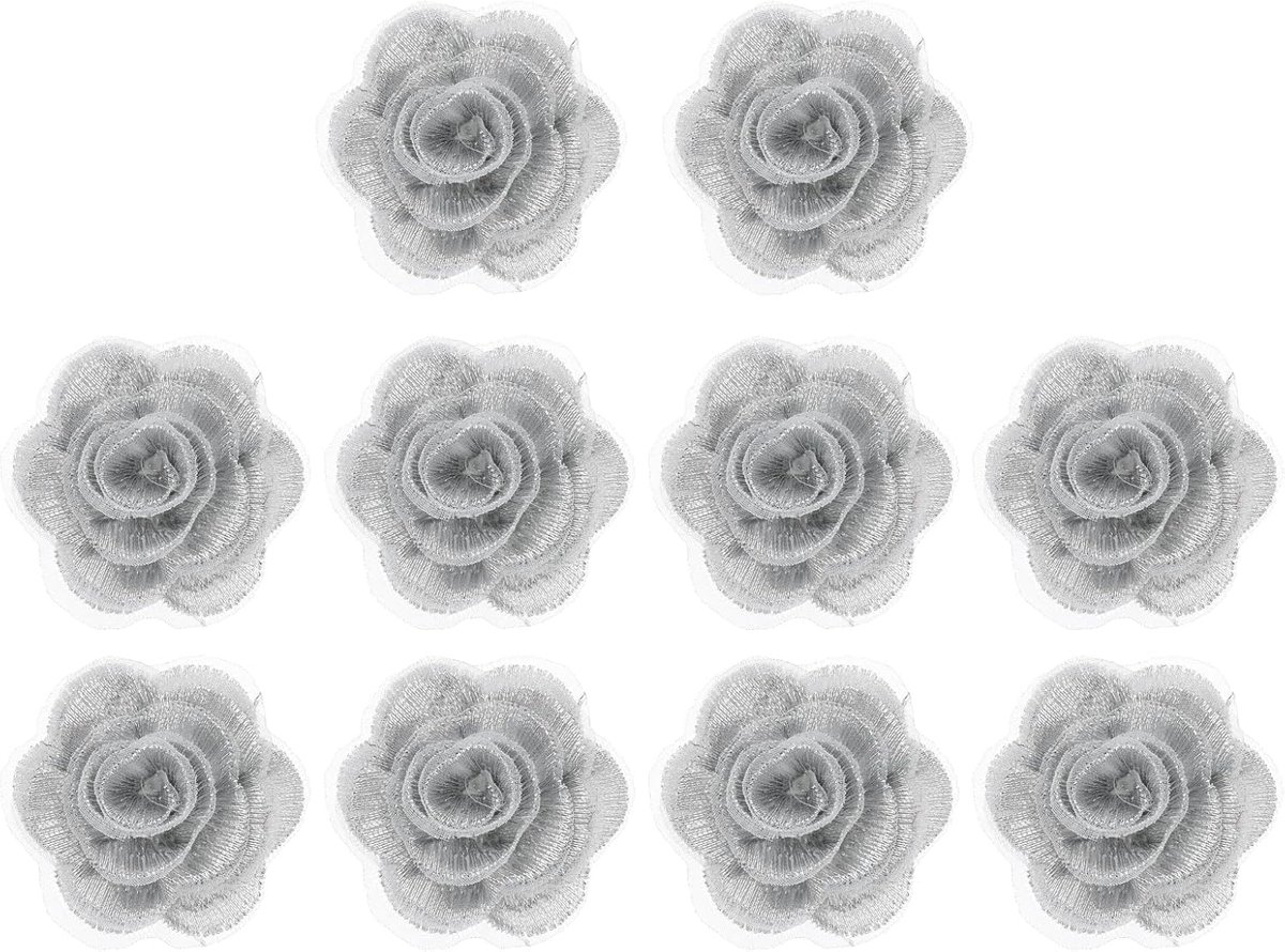 10 stuks bloem kant borduurwerk applicatie, 3D geborduurde bloemen naaien patch met organza applicatie voor kleding bruiloft jurk doe-het-zelf kleding ambacht, zilver