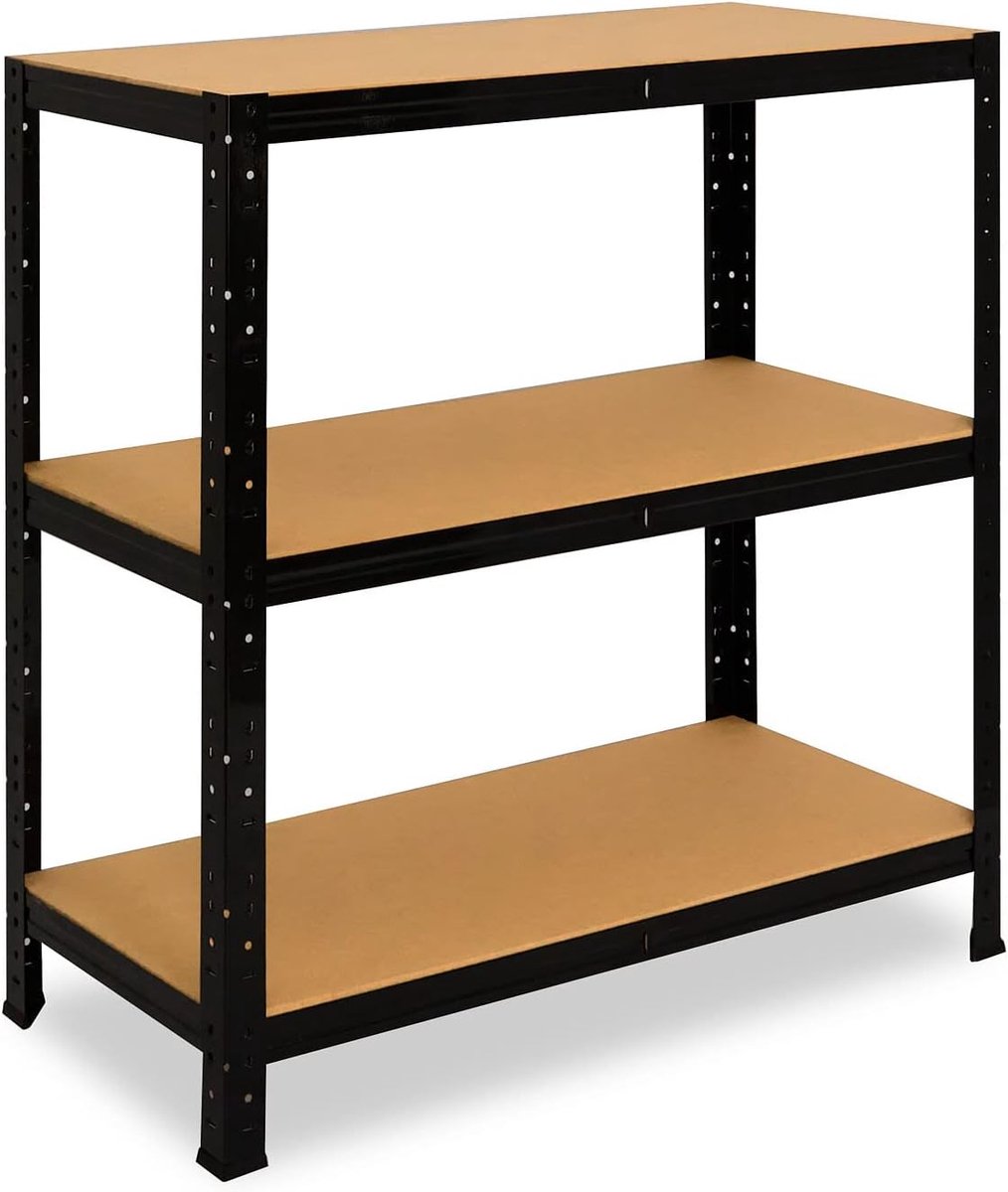 shelfplaza Black 90x50x60cm metalen stellingkast zwart: 3x175kg | stellingen Berging stelling Garagekast Metalen opslagstelling Opbergstelling Zware stelling Opslagrek Garage stelling