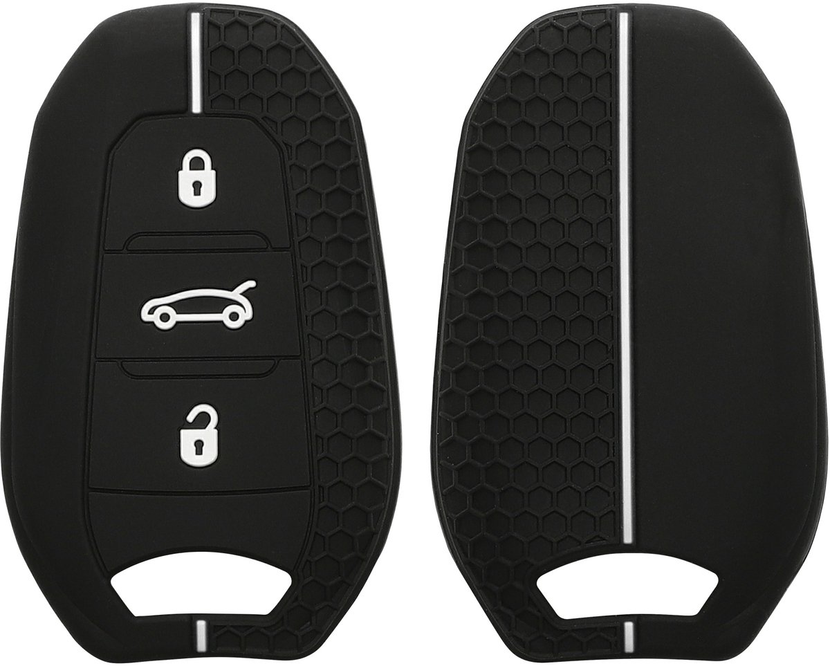 kwmobile autosleutel hoesje geschikt voor Fiat 600 600e Hybrid Grande Panda Doblo K9 III hoes - Siliconen autosleutel behuizing - Auto sleutel case met honingraat - Sleuteletui in zwart / wit