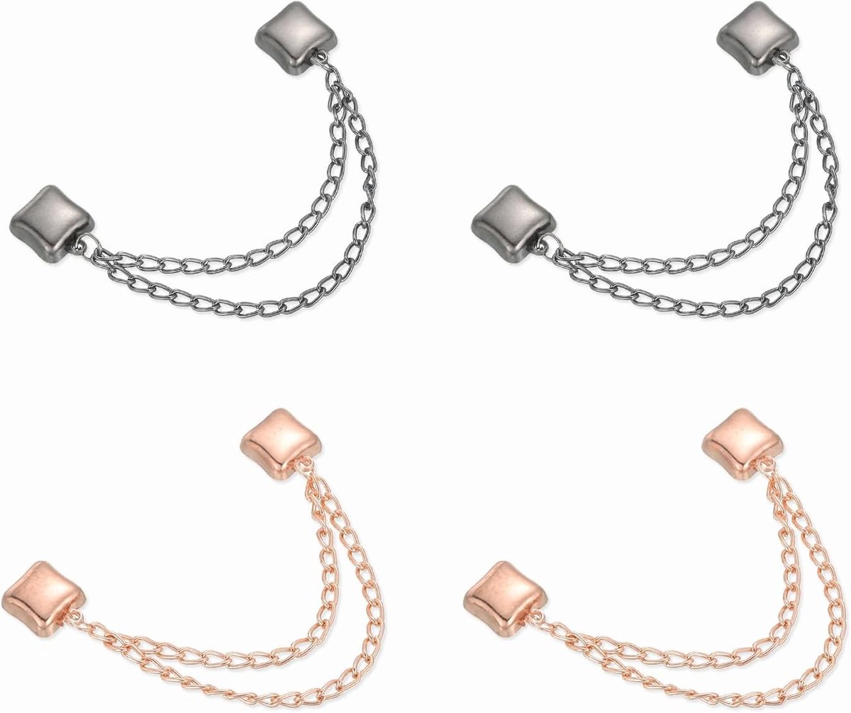Wasknijpers, vierkante klemmen met ketting, kledingklemmen, hijab-magneten, kleding, sjaals, benen, broeken, broches, roségoud/zwart