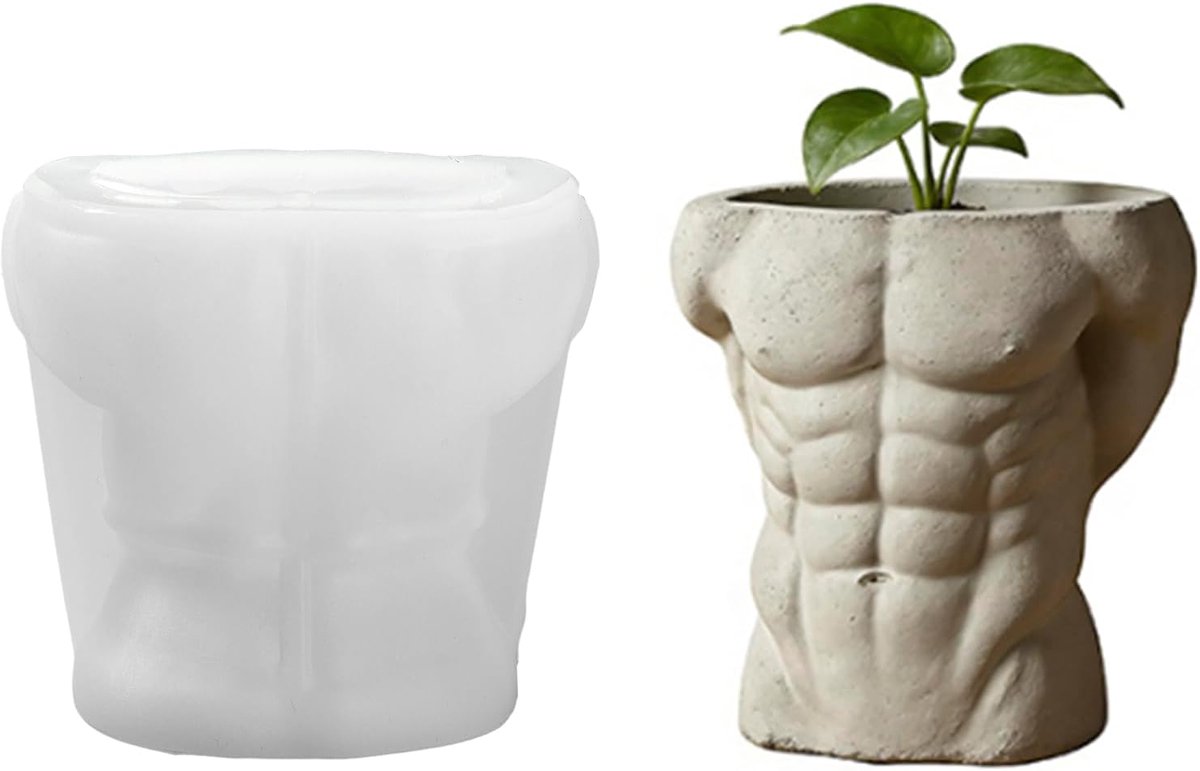 Mannelijke Spier Bloempot Siliconen Mallen, 2 Stuks Gym Thema Gips Vaas Mallen, Bloem Potplant Hars Mallen voor DIY Geurkaarsen Aromatherapie Cups Home Decor