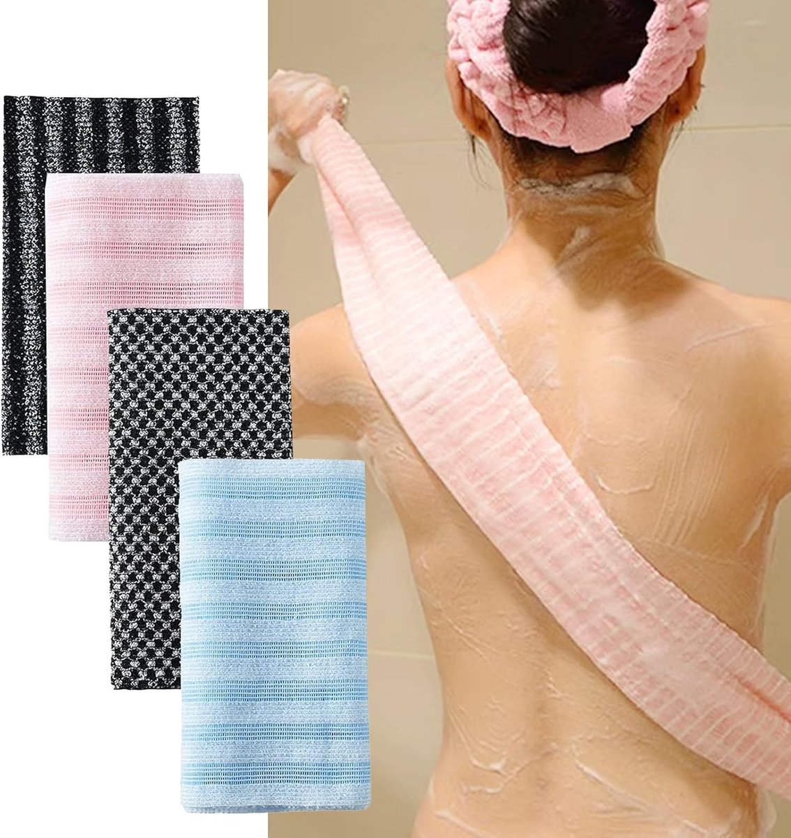4 stuks peeling-washandjes met 2 haken