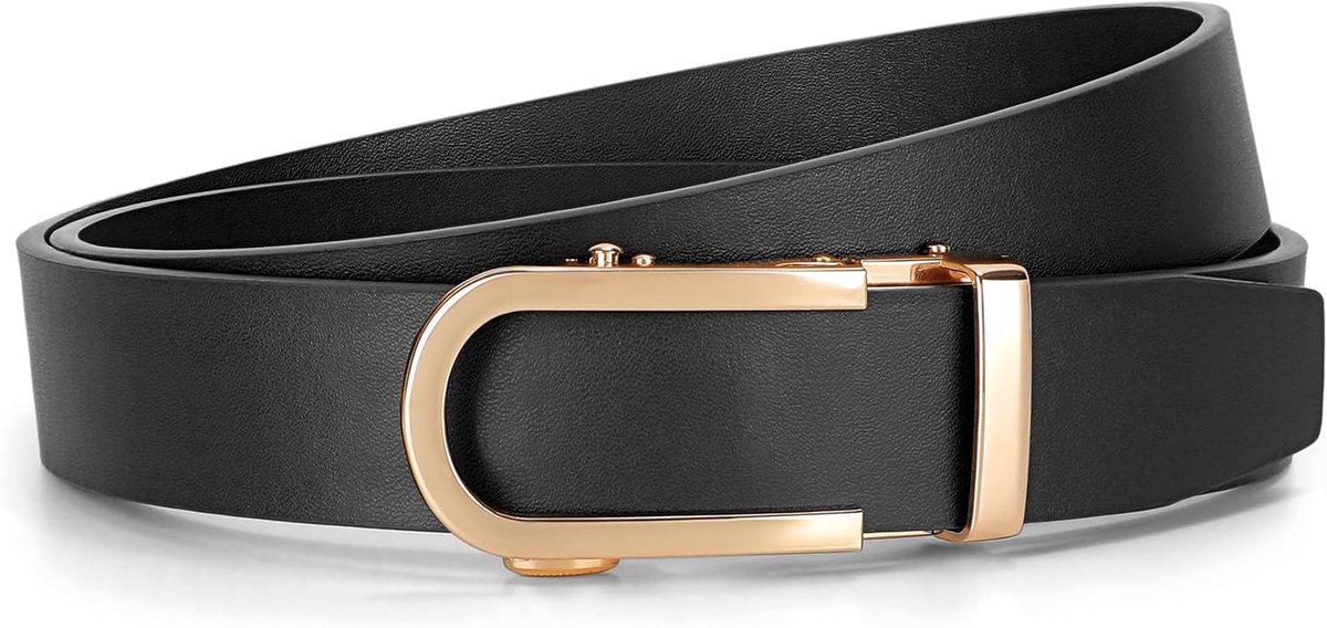 Ratelriem voor dames, 3,1 cm breed, automatische leren riem voor jeansbroeken met gouden schuifgesp