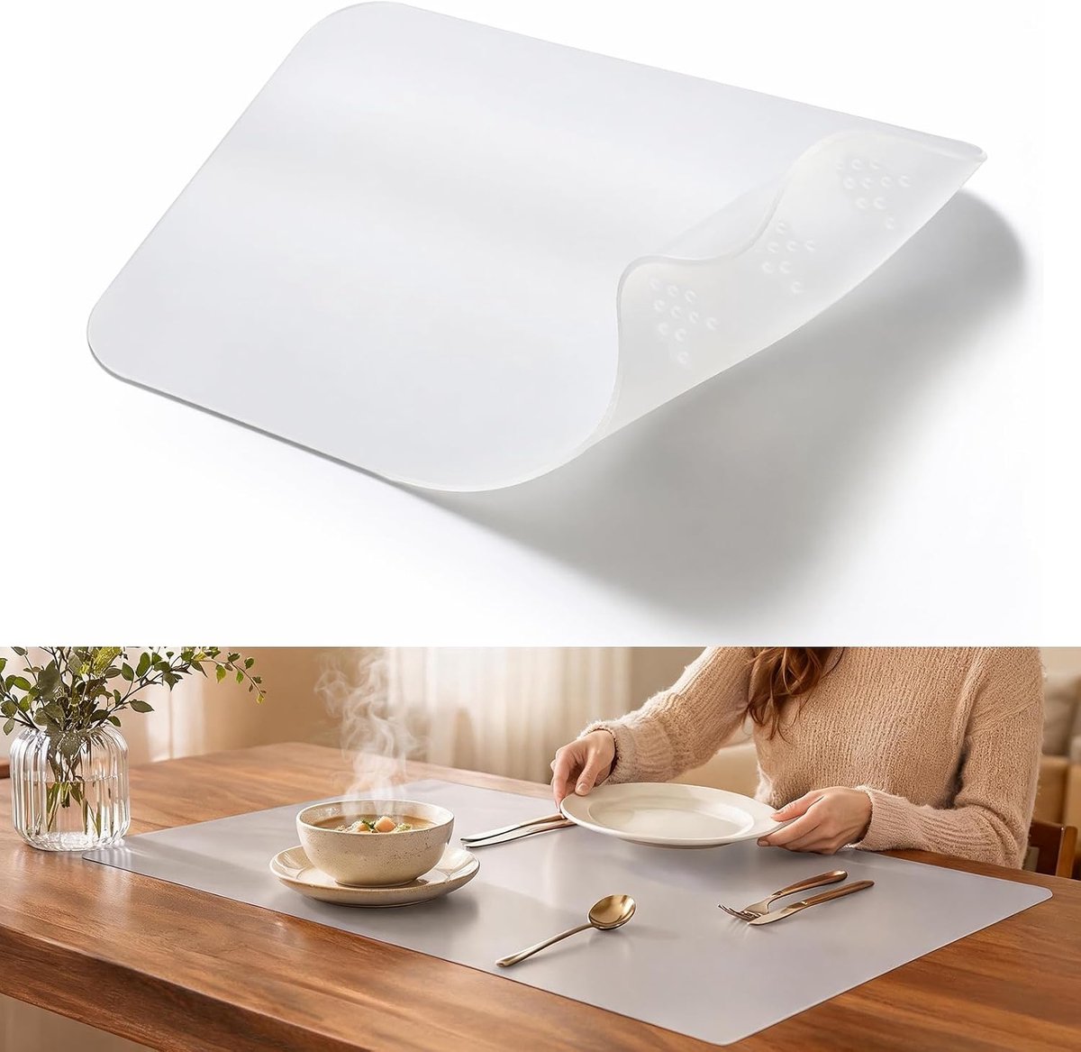 Siliconen mat, 120 x 60 cm, knutselmat, transparant, extra dikke 2 mm werkmat met antislip noppen, hittebestendige onderlegger voor keuken, knutselen, schilderen, werkbank (doorschijnend)