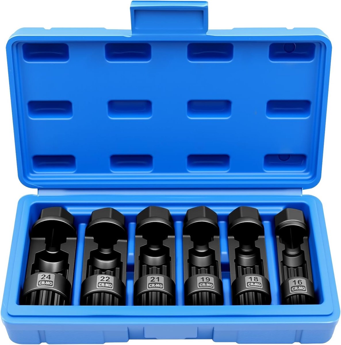6 Delige Veerpootmoer Socket Kit, 16MM 18MM 19MM 21MM 22MM 24MM, Ophangmoer Socket Kit, Schokdemper Strut Moer Verwijdering Tool