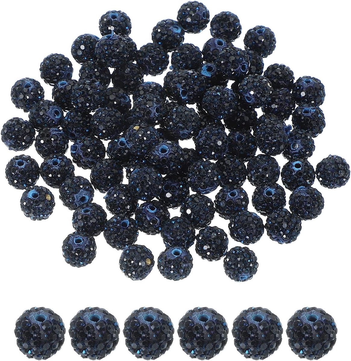 Kralen voor het maken van sieraden, 10 mm glanzende ronde disco bal kralen fonkelende kristallen klei kralen met gat voor armband ketting doe-het-zelf knutselen, blauw zwart
