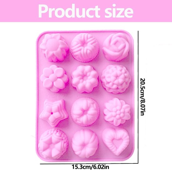 2 stuks 12 bakvormen siliconen bloem zeep vorm muffinvorm cake brood vorm siliconen puddingvorm bloemen cakevormen chocolade jelly snoep bakvorm (roze) — afbeelding 5