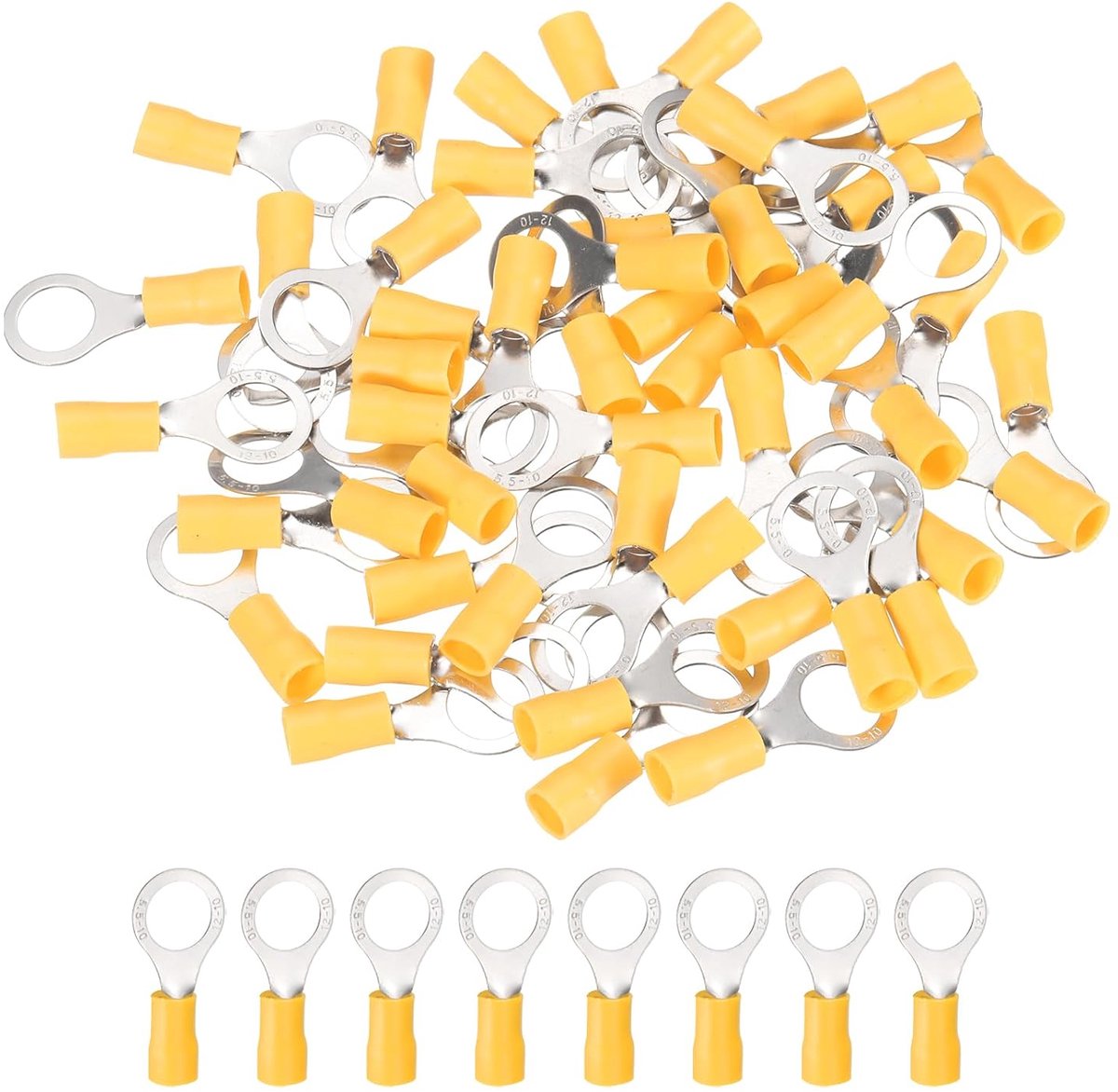 RV5.5-4 geïsoleerde ringkabelschoenen, kabelschoenen, krimpconnectorset, 12-10 AWG, voor elektrische projecten, industrie, chemische industrie, geel, 100 stuks