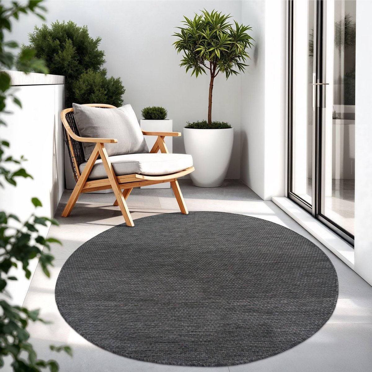 Home Vloerkleed Voor Outdoor Keukenvloerkleed Balkon Terras Eenkleurig Design Modern, Kleur:Antraciet, Maat:Ø 200 cm rond