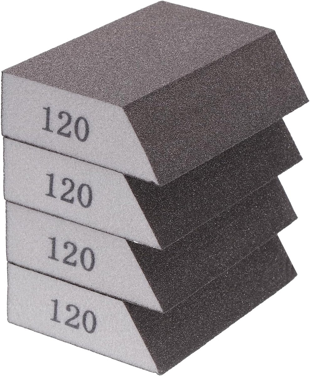 4 stuks schuurspons, korrelgrootte 400-500, vierzijdig schuurpapier voor lakreparatie en modellaaging, bruin