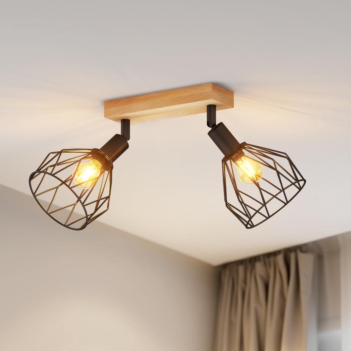 Zwarte Lichtkap, Spot Lichtfittingen Plafonds, Wand Keukenverlichting met E14, Verstelbare 2-Weg Spotverlichting Plafondlamp, Industriële Wandlampen, Plafondverlichting voor Woonkamer (Zonder