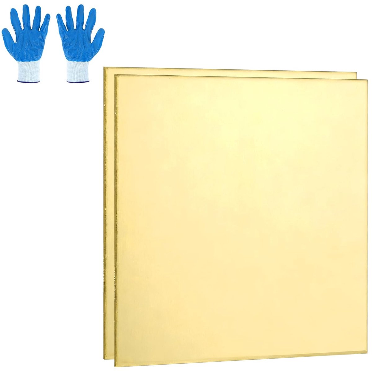 Messing plaat, 3 mm x 50 mm x 50 mm, dunne metalen platen van messing, H62 met handschoenen voor knutselen, modellen, sieraden, industriële elektrische reparatie, verpakking van 2 stuks