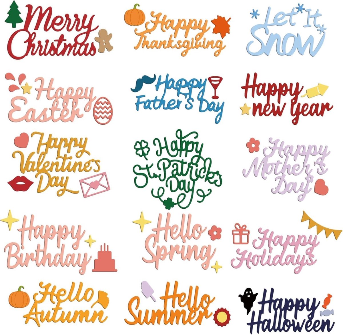 15Pcs Word Die Cuts Voor Kaarten Maken Metaal Snijden Dies Zegen Woord Snijden Die Gelukkige Verjaardag Metalen Die Cuts Voor Diy Scrapbooking Fotoalbum Papier Decoratieve