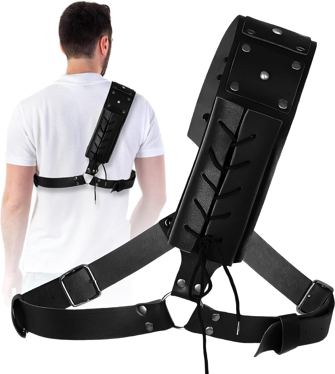 Riem: verstelbare PU lederen katana zwaardhouder riem middeleeuwse retro, zwaard schouder rug schede kikkerhouder, voor aanpassingen, rol cosplay kostuum rekwisieten