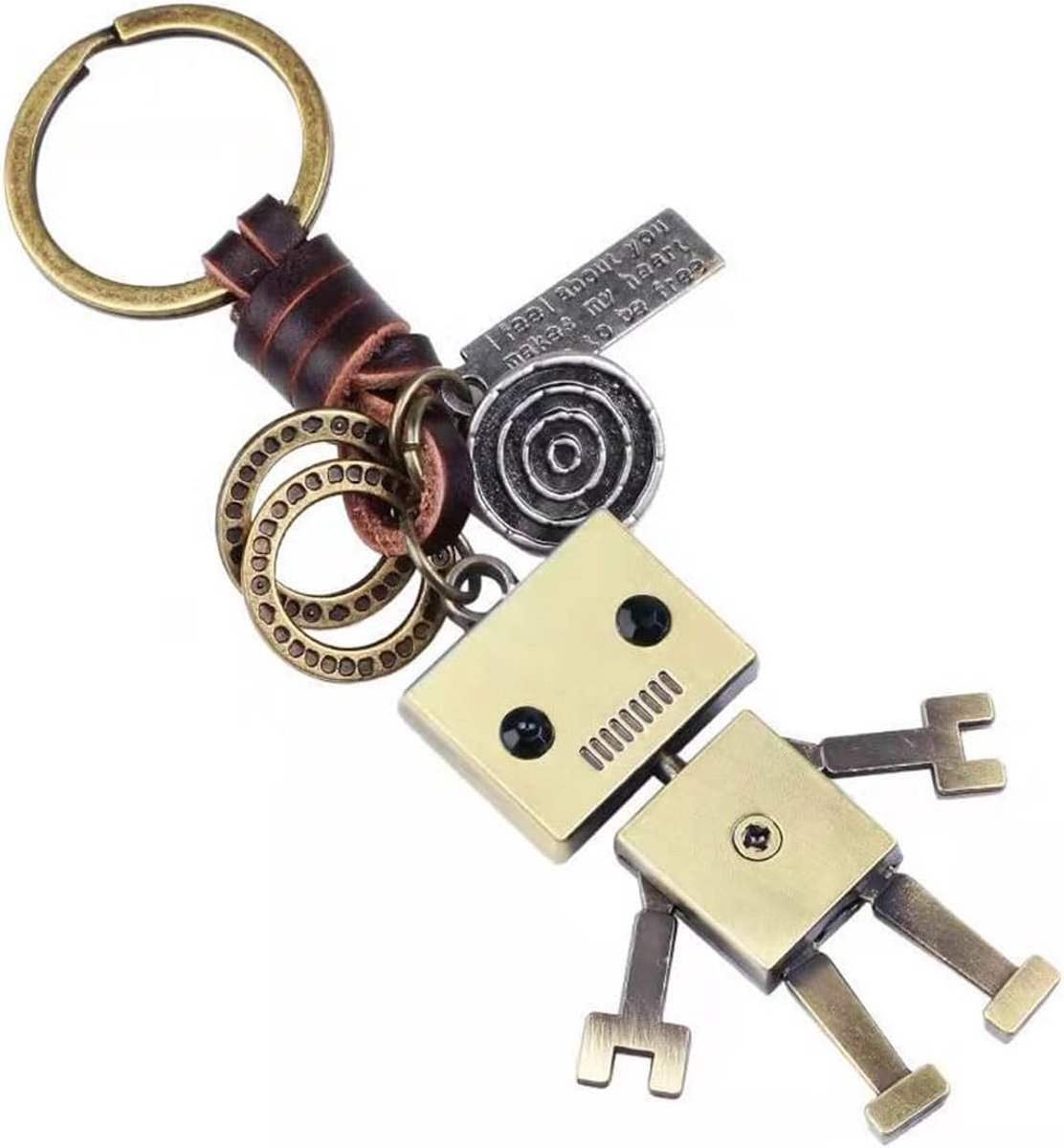 Sleutelhanger robot schattig - modieuze ringen metalen sleutelhanger kleine geschenken retro sleutelketting, gevlochten leer touw sleutelhanger voor rugzak tas hanger, voor mannen / vrouwen