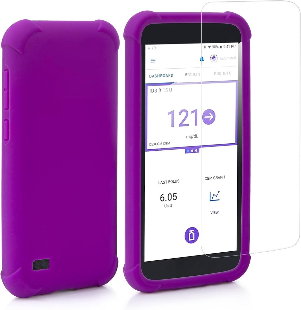 5 Beschermhoes - Omnipod 5 Sensor Siliconen Hoesje Anti-kras met Gehard Glas, Ultra Resistente Screen Protector van YOUSHARES, Paars
