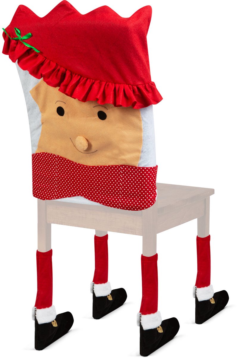 Kerst Stoelhoes decoratieset - Sneeuwpop - 50 x 55 cm - rood/wit 1 Stuks [58736B]