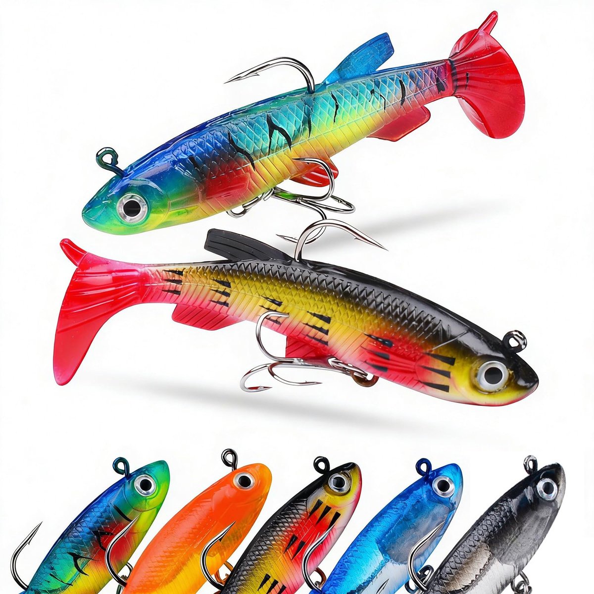 Kunstaas set 5-kleuren 3D - krachtige baars/inktvis/slangenkop vanger - laser jig kop - ShopVlot