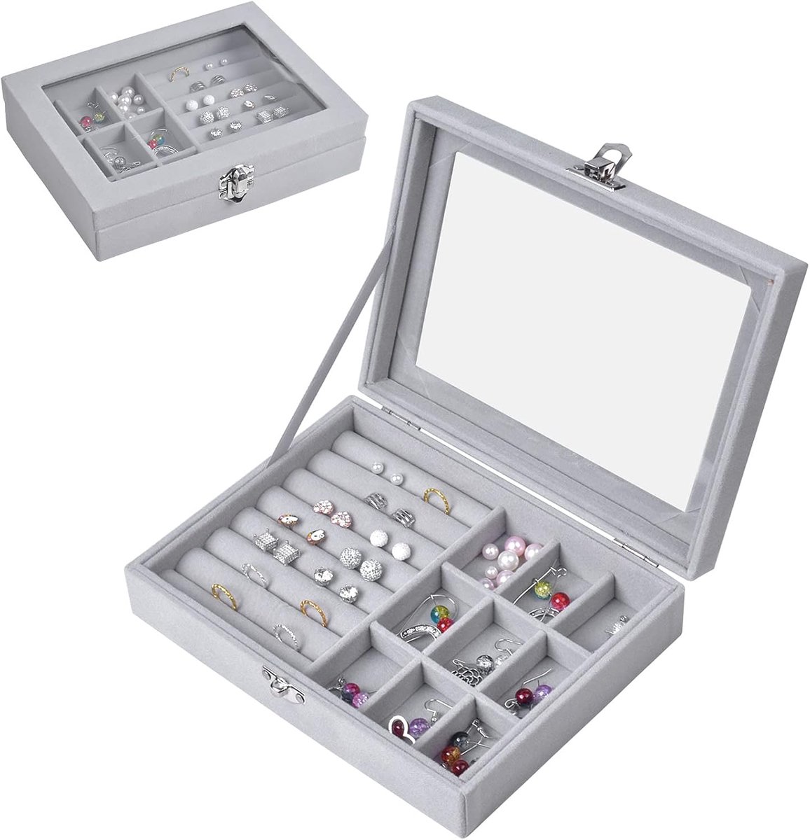 Sieradenbox Organizer 9 vakken - Velvet slotbare sieradenopberger - Verwijderbare tray - Snel toegang tot sieraden - ShopVlot