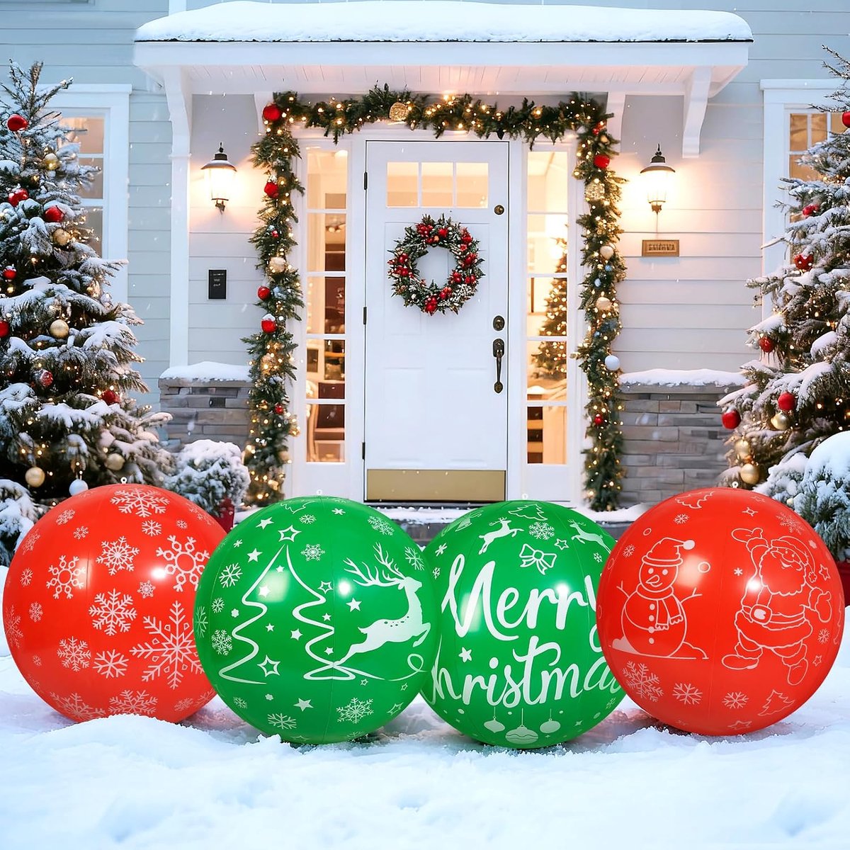 Opblaasbare kerstballen 60 cm - 4 stuks - hoogwaardig materiaal - sfeervolle decoratie voor buiten - ShopVlot