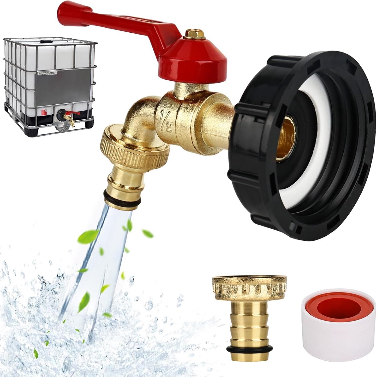 IBC afvoertap 1000L - Messing - 1/2 inch aansluiting - Ideaal voor regentonnen - ShopVlot