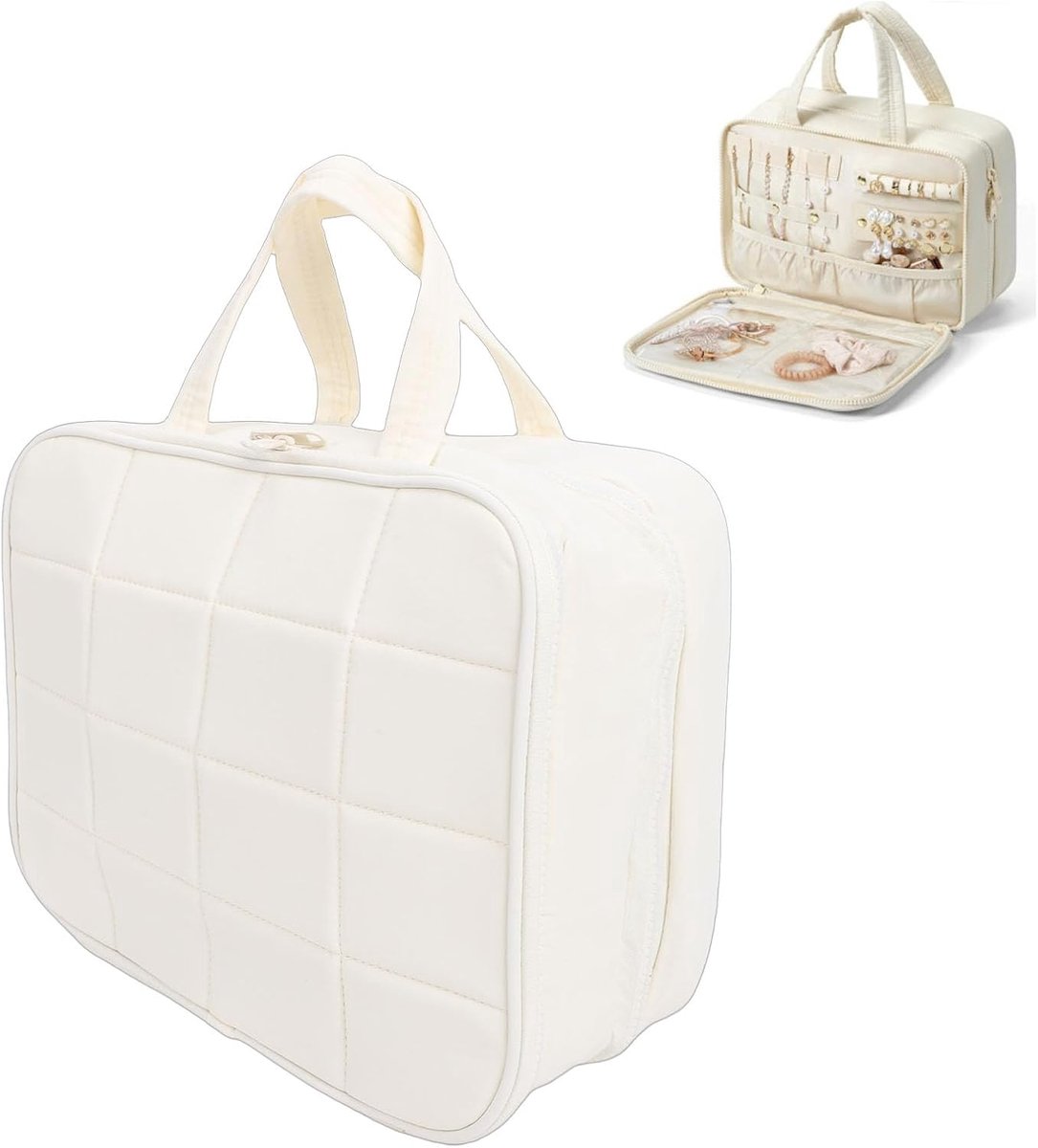 Reistoilettas grote capaciteit - opvouwbaar polyester - hangend met sieradenvak - perfect voor reizigers - ShopVlot