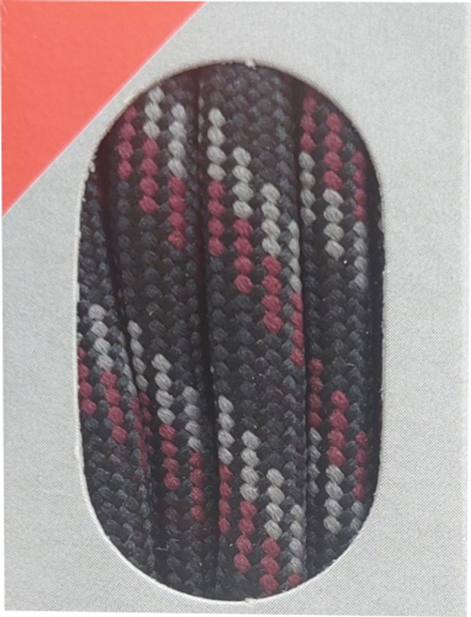 Bob Veter - Zwart/Bordeaux/Grijs - Extra Dik Rond - Lengte 150 cm - Dikte 5 mm - Bergschoen - Wandelschoen - Schoenveter