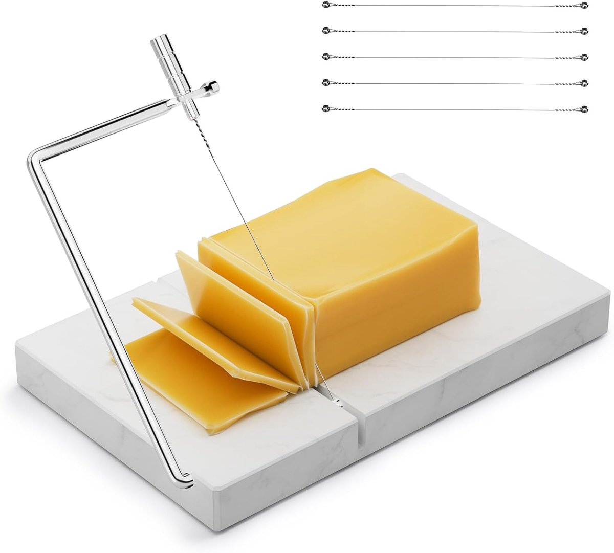 Kaas snijder met 5 vervangende draden - marmeren plank - voor perfecte kaasplakken - ShopVlot