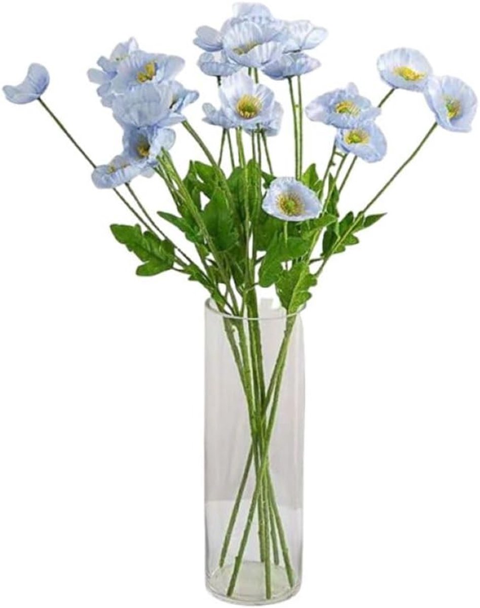 Kunstbloemen Poppy 23,6 Inch - Lichtblauw PU Silk - Langdurig en realistisch - Perfect voor tafel decoraties - ShopVlot