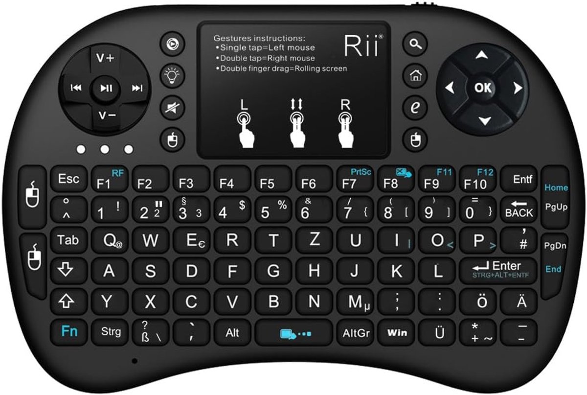 Draadloos mini toetsenbord met achtergrondverlichting - QWERTZ indeling - Multi-touch muismat - ShopVlot