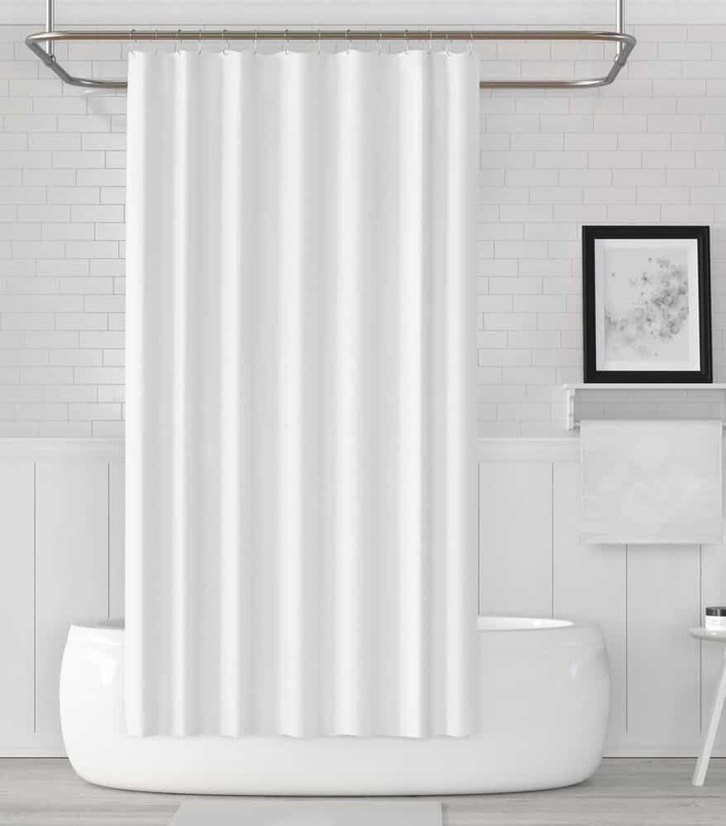 Douchegordijn 240 x 230 cm - Wit textiel - Extra lang - Inclusief ringen - ShopVlot