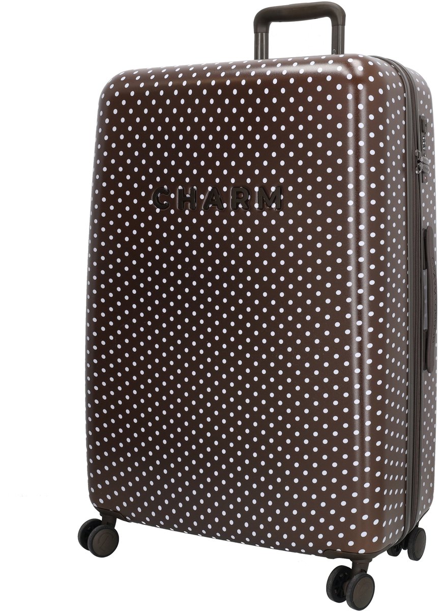 Charm London Capetown Koffer 28 Inch - L - Reizen - Travel - Hardcase - Dots wit-donkerbruin