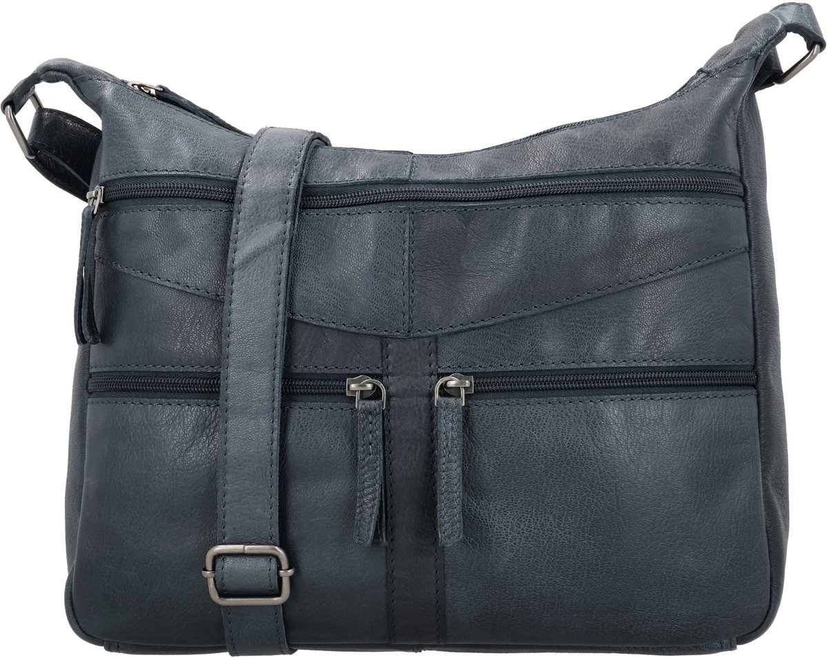 Beagles Maspalomas Crossbodytas - Leren Schoudertas - Damestas - Twee Hoofdvakken - Meerdere Ritsvakken - Telefoonvak - Verstelbare Schouderband - Leren Dames Tas - Blauw