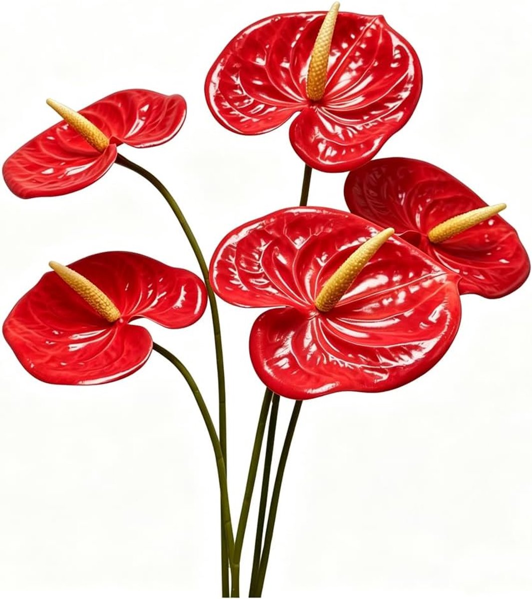 Kunstbloemen boeket 61 cm - 5 stuks anthurium lelies - Rood - Perfect voor bruiloften en feesten - ShopVlot