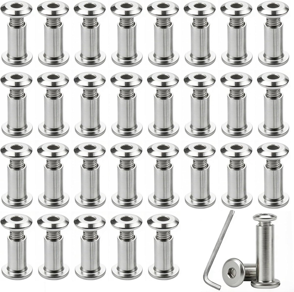 Meubelschroeven M4 x 16mm - Roestvrijstalen Hulsmoeren - Compleet met Binnenzeskantsleutel - ShopVlot