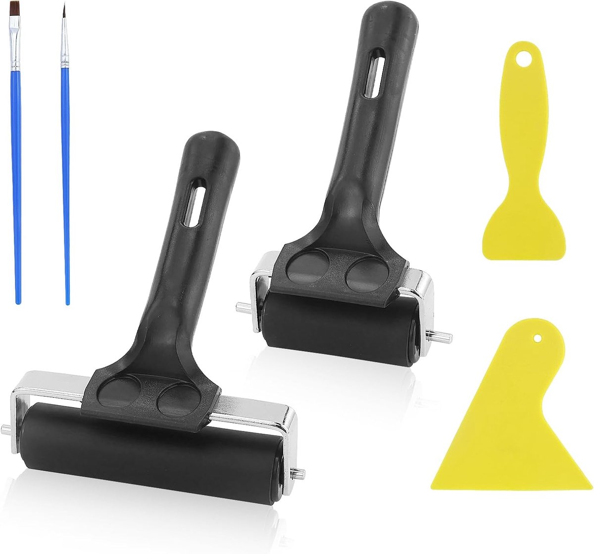 Rubber roller set 6 cm & 10 cm - met handvat - voor inkt en stempelen - ShopVlot