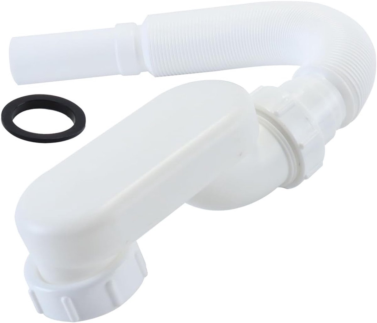 Afvoerbuis 1 1/2" P Siphon - Flexibel Wit - Duurzaam met Dichtingstape - Ideaal voor Bad/Douche - ShopVlot