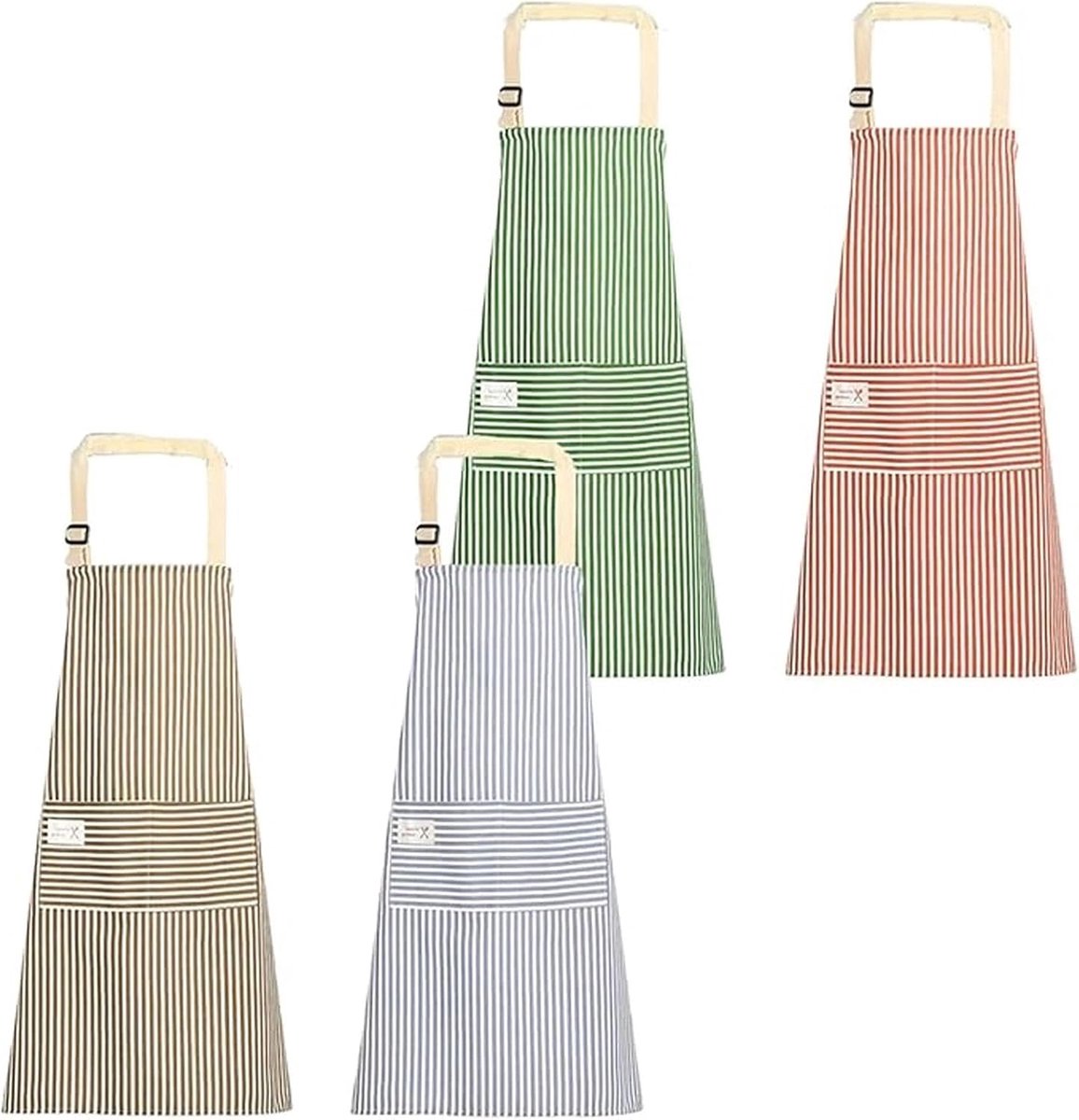 Keukenschorten 4 stuks - katoen en linnen - verstelbaar met 2 zakken - ideaal voor koken en bakken - ShopVlot