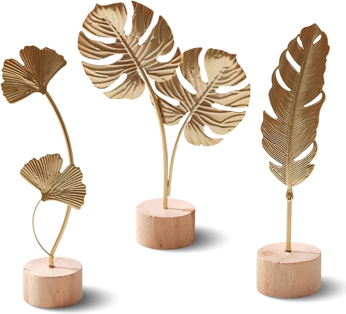 Ginkgoblad beelddecoratie set - gouden bladen - moderne tafeldecoratie - ideaal voor woonkamer of kantoor - ShopVlot