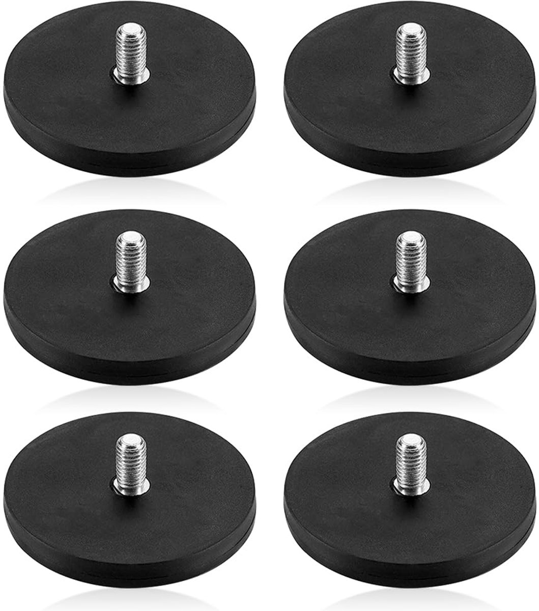Neodymium magneten 6 stuks - M6 interne draad - rubber coating - sterke grip voor bevestigen - ShopVlot