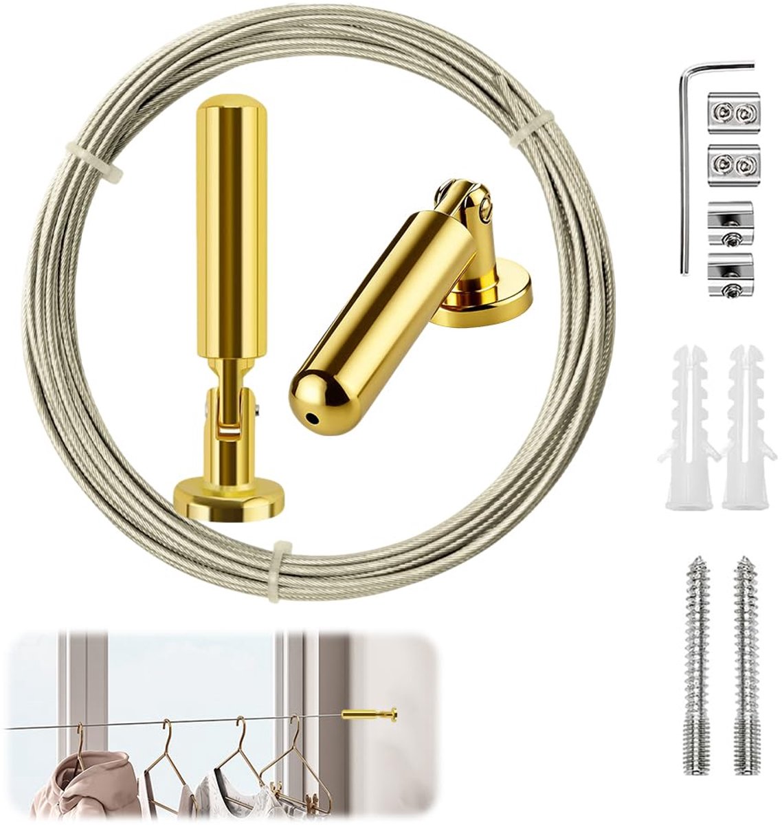 Gordijn draad 5m - roestvrijstalen kabel - goud - ideaal voor foto’s en decoratie - ShopVlot