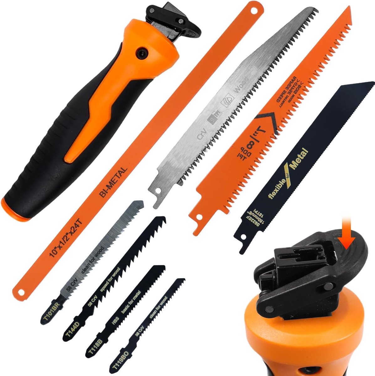 Mini zaagset 8-in-1 - verwisselbare bladen - ergonomisch handvat - ideaal voor hout en kunststof - ShopVlot