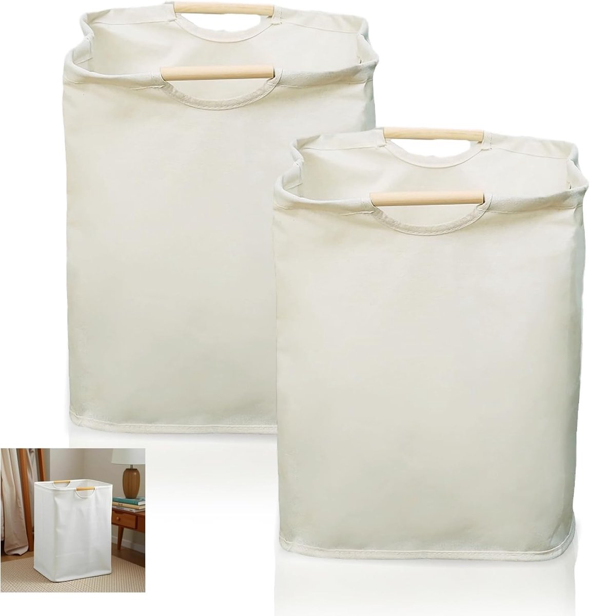Wasmand 2 Stuks - 36 Liter - Polyester Katoen - Met Houten Handvat - Ideaal voor Badkamer en Slaapkamer - ShopVlot