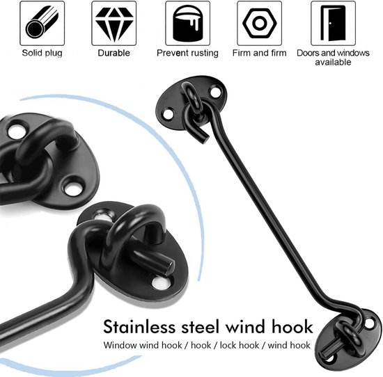 Deursluiting haak en oog 3 inch - zwart - stevige constructie - ideaal voor schuifdeuren - ShopVlot — afbeelding 4