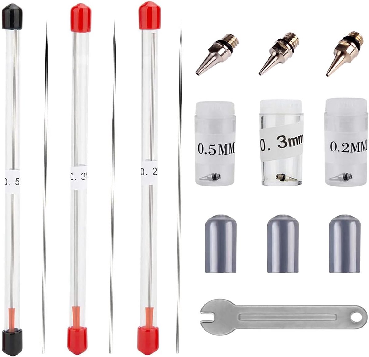 Airbrush naaldset 7-delig - 0.2mm/0.3mm/0.5mm - universele vervanging - herstel je airbrush gun - ShopVlot