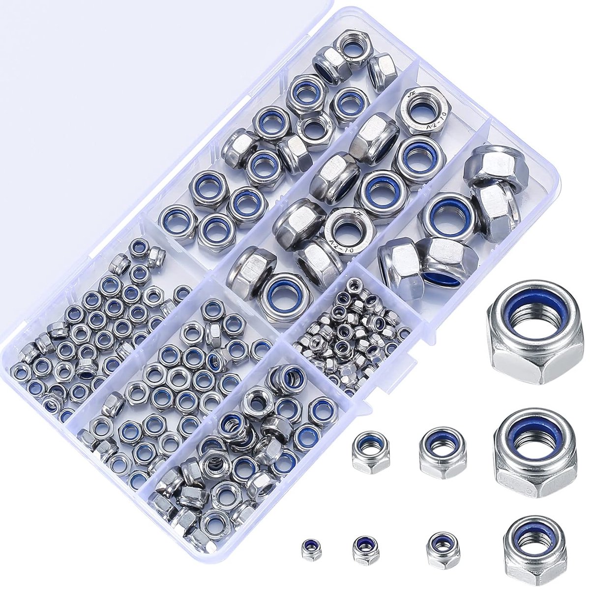 Lock Nuts Set 200pcs - RVS Zelfvergrendelende Moeren - Diverse Maten M3 t/m M12 - Duurzaam en Corrosiebestendig - ShopVlot